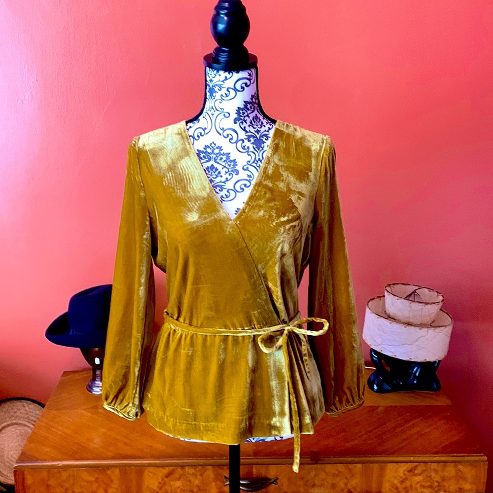 J. Crew Velvet Faux Wrap Belted Blouse NWOT